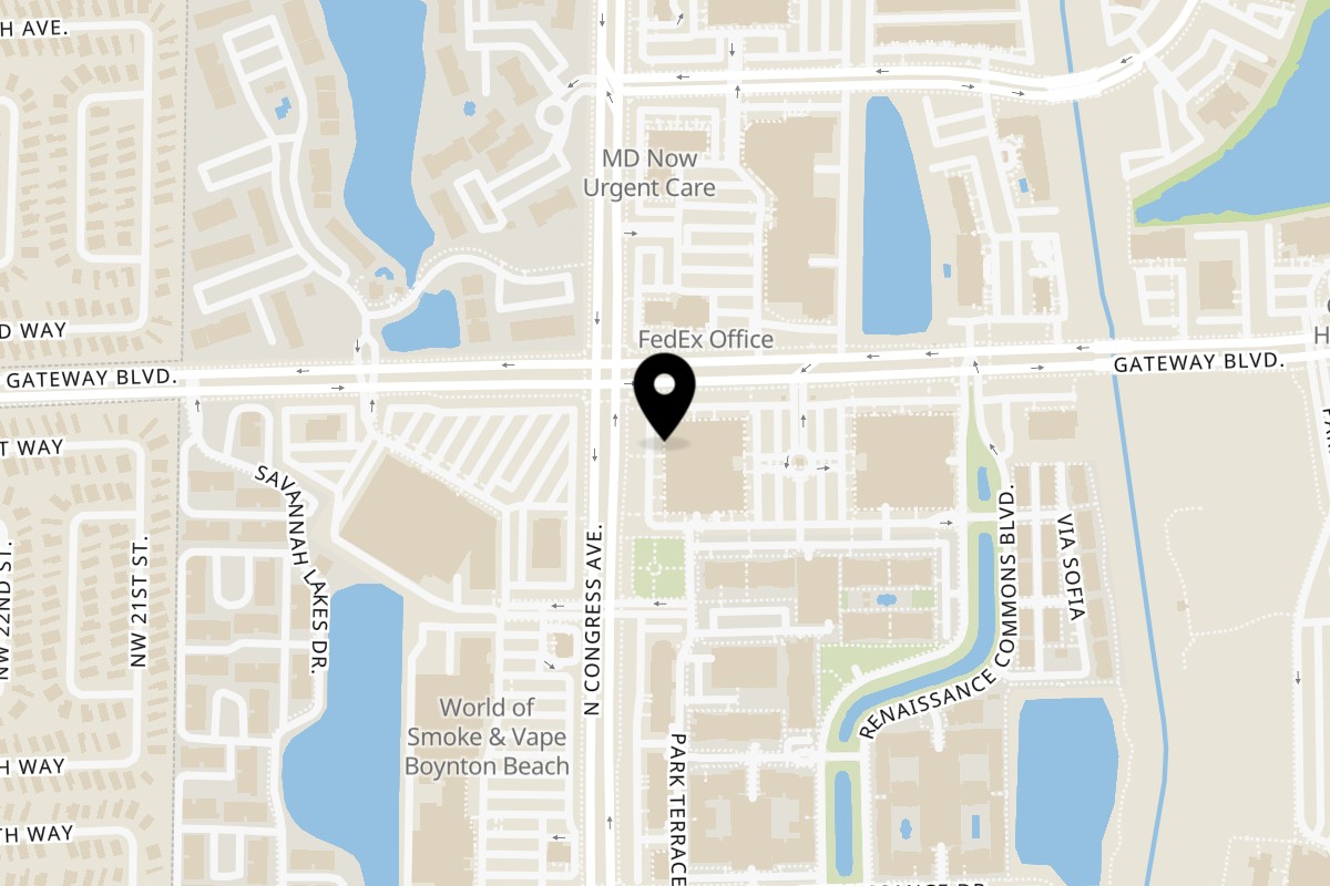 Map showing the location of Orion Fresh Mediterranean Boynton Beach on 1880 N Congress Ave unit 108 in Boynton Beach
